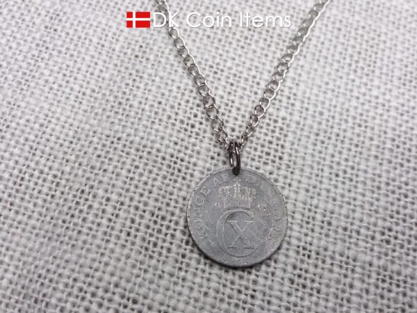 Denmark 1943 coin necklace. 81 year old Crown C initial 2 ore coin pendant. 81st birthday gift. Antique Danish vintage souvenir gift