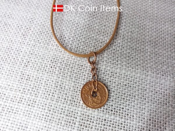 Denmark 86 year old coin pendant. Coin necklace with Danish initial C copper 1 ore