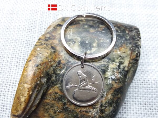 Denmark vintage token coin keychain with The Little Mermaid statue in Copenhagen - Danish fairy tale souvenir