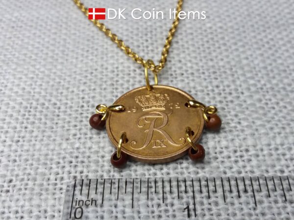 Denmark 1972 coin necklace with 52 year old R initial 5 ore as coin pendant