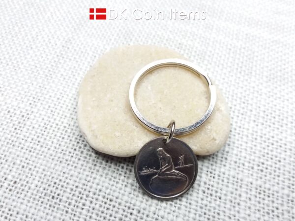 Denmark vintage token coin keychain with The Little Mermaid statue in Copenhagen - Danish fairy tale souvenir