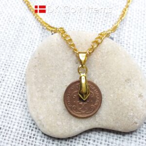 Denmark 1928 coin necklace. 96 year old coin pendant. Copper 1 ore with Crown C initial