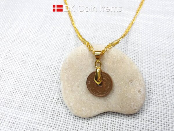 Denmark 1929 coin necklace. 95 year old coin pendant. Copper 1 ore with Crown C initial