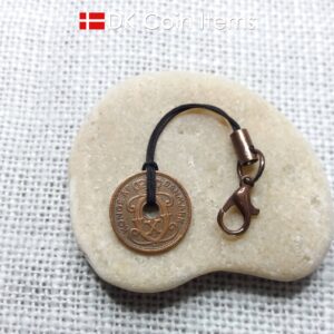 Denmark 1927 coin charm. 97 year old Crown C initial Copper 1 ore as coin pendant