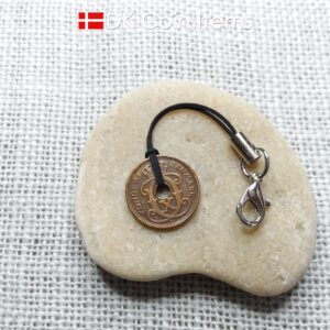 Denmark 1928 coin charm. 96 year old Crown C initial Copper 1 ore as coin pendant