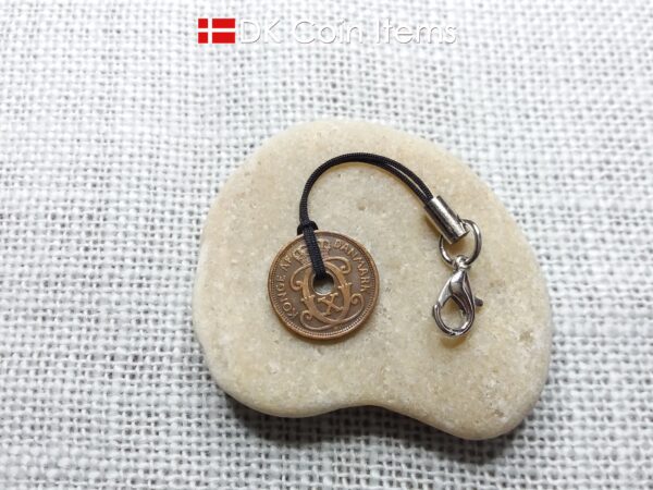 Denmark 1928 coin charm. 96 year old Crown C initial Copper 1 ore as coin pendant