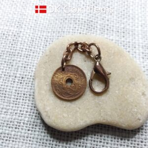 Denmark 1930 coin charm. 94 year old Crown C initial Copper 1 ore as coin pendant