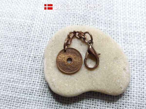 Denmark 1930 coin charm. 94 year old Crown C initial Copper 1 ore as coin pendant