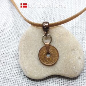 Denmark 1940 coin necklace. 84 year old Crown C initial Copper 1 ore as coin pendant