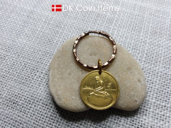 Denmark The Little Mermaid coin keychain - Copenhagen vintage token 1966-1967 - Danish fairy tale souvenir