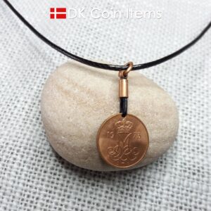 Denmark 1973 coin necklace. 51 year old coin pendant. Initial M 5 ore. 51st birthday gift. 5th anniversary gift. Danish vintage souvenir.