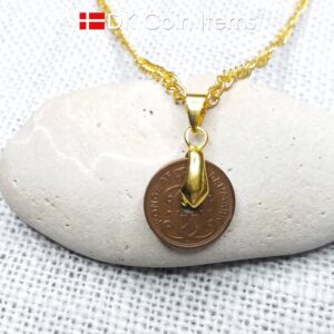 Denmark 1934 coin necklace with 90 year old Crown C initial Copper 1 ore as coin pendant