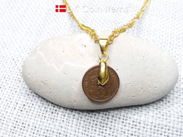 Denmark 1934 coin necklace with 90 year old Crown C initial Copper 1 ore as coin pendant