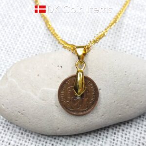 Denmark 1936 coin necklace with 88 year old Crown C initial Copper 1 ore as coin pendant