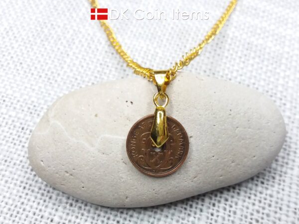 Denmark 1936 coin necklace with 88 year old Crown C initial Copper 1 ore as coin pendant