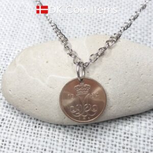 Denmark 1984 coin necklace with 40 year old M initial 10 ore as coin pendant. 40th birthday gift. 10th anniversary gift. Danish souvenir gift