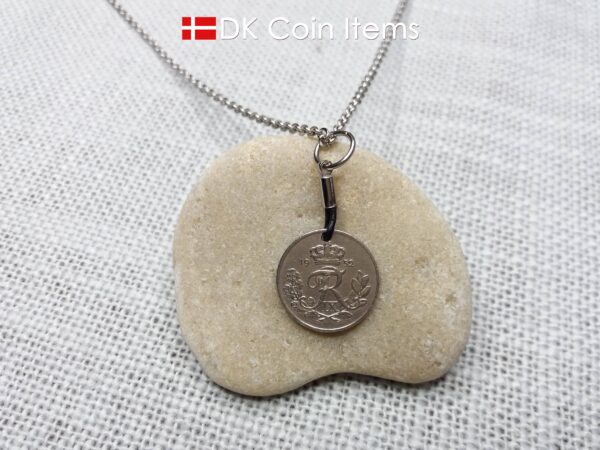 Denmark 1952 coin necklace with 72 year old Crown R initial 10 ore as coin pendant. 72nd birthday gift. Danish vintage souvenir