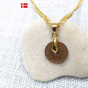 Denmark 1929 coin necklace. 95 year old coin pendant. Copper 1 ore with Crown C initial