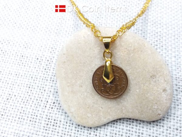 Denmark 1929 coin necklace. 95 year old coin pendant. Copper 1 ore with Crown C initial