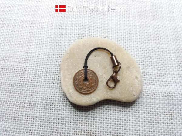 Denmark 1927 coin charm. 97 year old Crown C initial Copper 1 ore as coin pendant