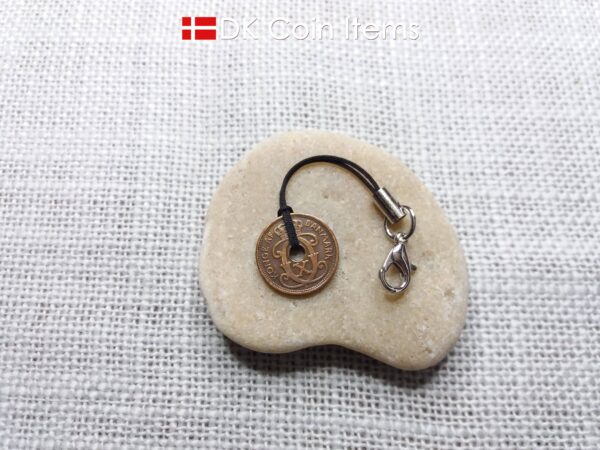 Denmark 1928 coin charm. 96 year old Crown C initial Copper 1 ore as coin pendant