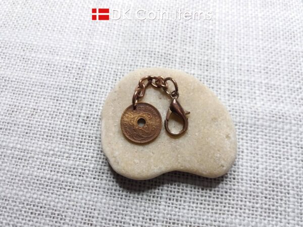 Denmark 1930 coin charm. 94 year old Crown C initial Copper 1 ore as coin pendant