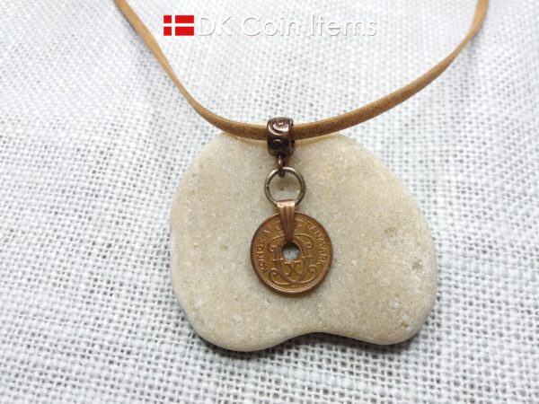 Denmark 1940 coin necklace. 84 year old Crown C initial Copper 1 ore as coin pendant