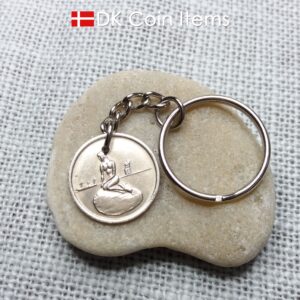 Denmark Little Mermaid coin keychain - Copenhagen vintage token 1966-1967 - Danish fairy tale souvenir