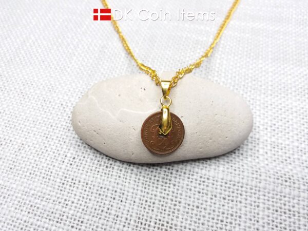 Denmark 1934 coin necklace with 90 year old Crown C initial Copper 1 ore as coin pendant