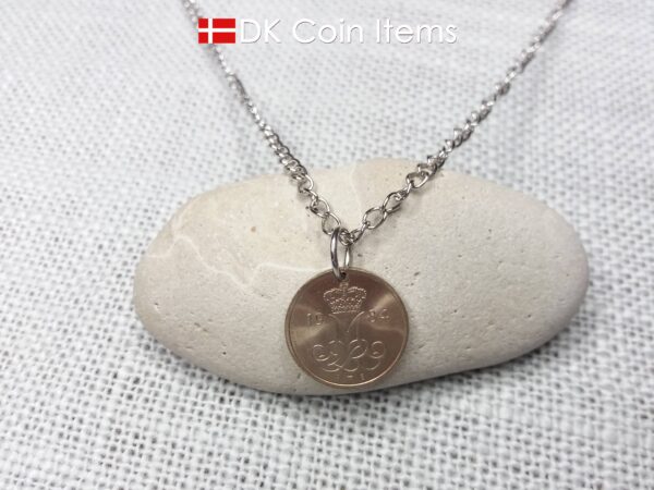 Denmark 1984 coin necklace with 40 year old M initial 10 ore as coin pendant. 40th birthday gift. 10th anniversary gift. Danish souvenir gift