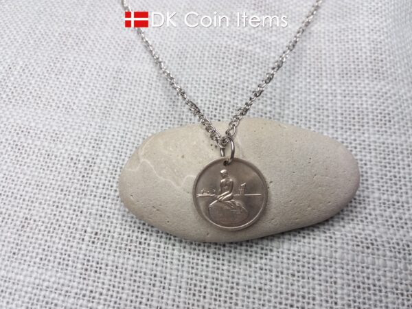 Denmark mermaid vintage token coin necklace with The Little Mermaid statue/sculpture in Copenhagen - Danish fairy tale souvenir