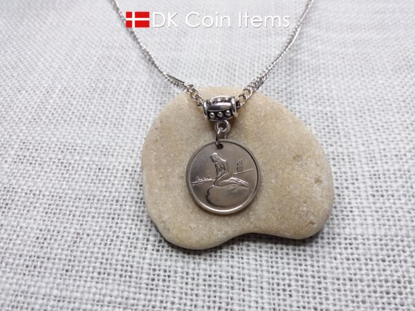 Denmark Little Mermaid necklace with a Copenhagen vintage 1966-1967 token coin showing The Danish Little Mermaid statue/sculpture