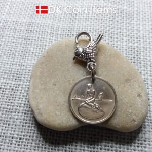 Denmark Little Mermaid charm with a Copenhagen vintage 1966-1967 token coin showing The Danish Little Mermaid statue/sculpture