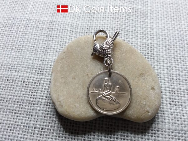 Denmark Little Mermaid charm with a Copenhagen vintage 1966-1967 token coin showing The Danish Little Mermaid statue/sculpture