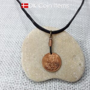 Denmark 1988 coin necklace with 36 year old Crown M initial 5 ore as coin pendant. 36th birthday gift. Danish vintage souvenir