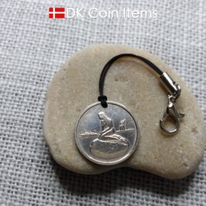 Denmark Little Mermaid coin charm with a Copenhagen vintage 1966-1967 token showing The Danish Little Mermaid statue/sculpture