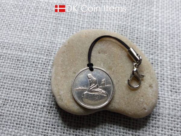 Denmark Little Mermaid coin charm with a Copenhagen vintage 1966-1967 token showing The Danish Little Mermaid statue/sculpture