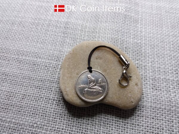 Denmark Little Mermaid coin charm with a Copenhagen vintage 1966-1967 token showing The Danish Little Mermaid statue/sculpture