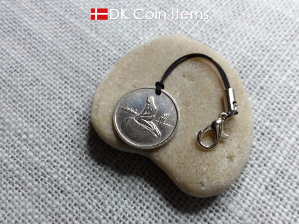 Denmark Little Mermaid coin charm with a Copenhagen vintage 1966-1967 token showing The Danish Little Mermaid statue/sculpture