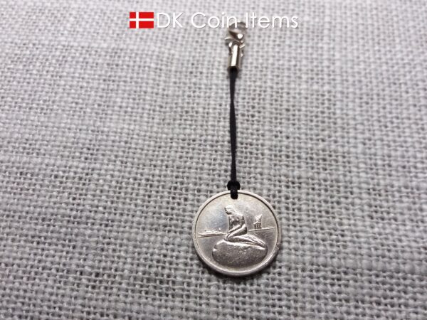 Denmark Little Mermaid coin charm with a Copenhagen vintage 1966-1967 token showing The Danish Little Mermaid statue/sculpture