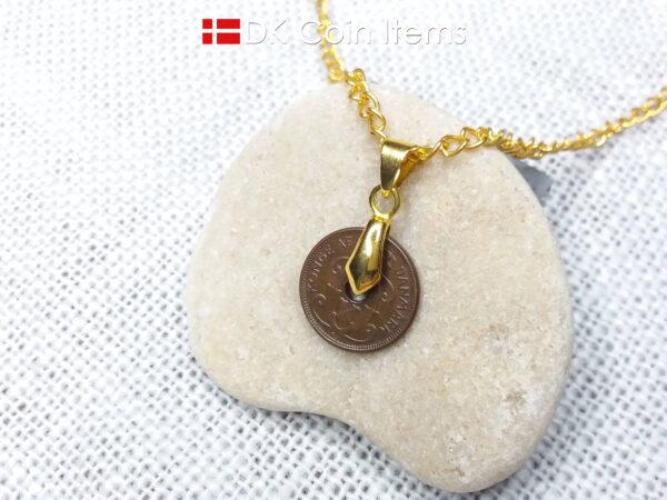 Denmark 1933 coin necklace. 91 year old coin pendant. Copper 1 ore with Crown C initial