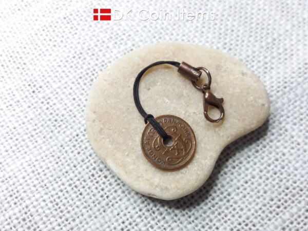 Denmark 1927 coin charm. 97 year old Crown C initial Copper 1 ore as coin pendant