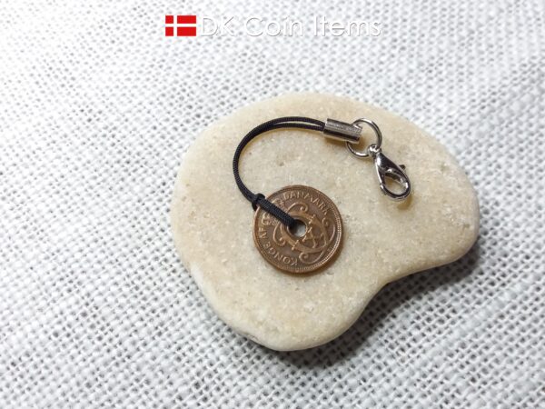 Denmark 1928 coin charm. 96 year old Crown C initial Copper 1 ore as coin pendant