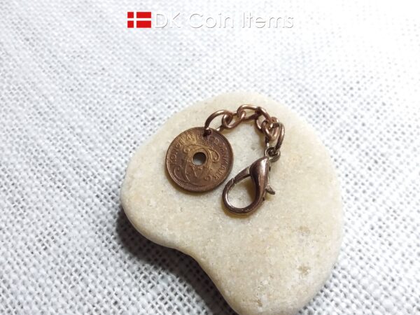 Denmark 1930 coin charm. 94 year old Crown C initial Copper 1 ore as coin pendant