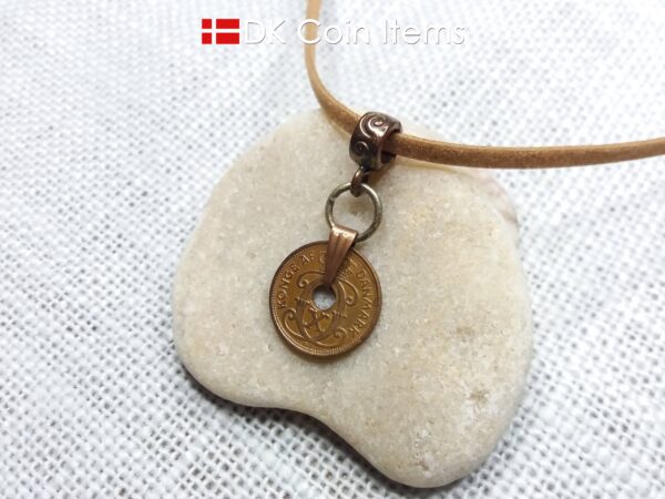 Denmark 1940 coin necklace. 84 year old Crown C initial Copper 1 ore as coin pendant