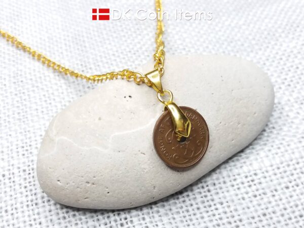 Denmark 1934 coin necklace with 90 year old Crown C initial Copper 1 ore as coin pendant