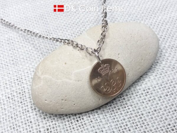 Denmark 1984 coin necklace with 40 year old M initial 10 ore as coin pendant. 40th birthday gift. 10th anniversary gift. Danish souvenir gift