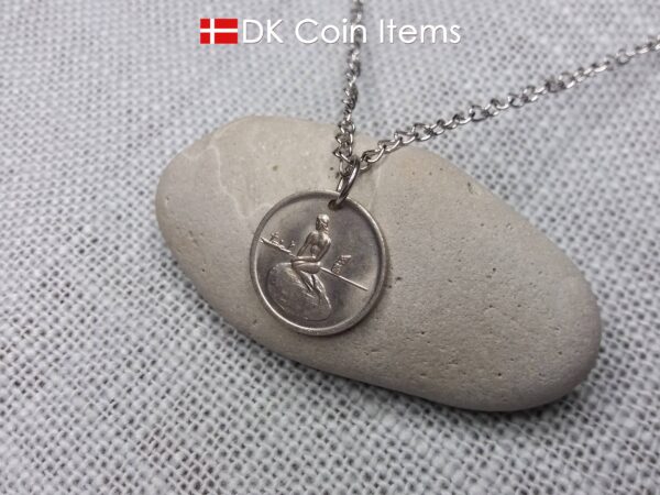 Denmark mermaid vintage token coin necklace with The Little Mermaid statue/sculpture in Copenhagen - Danish fairy tale souvenir