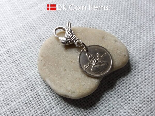 Denmark Little Mermaid charm with a Copenhagen vintage 1966-1967 token coin showing The Danish Little Mermaid statue/sculpture