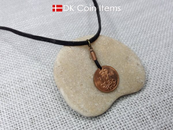 Denmark 1988 coin necklace with 36 year old Crown M initial 5 ore as coin pendant. 36th birthday gift. Danish vintage souvenir